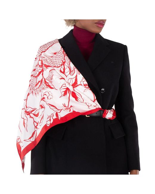 Ferragamo Red Dragon Print Silk Scarf