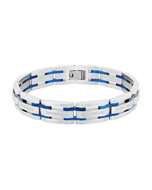 Robert Alton Blue 1/3Ctw Diamond Stainless Steel Two-Tone Link Bracelet for men