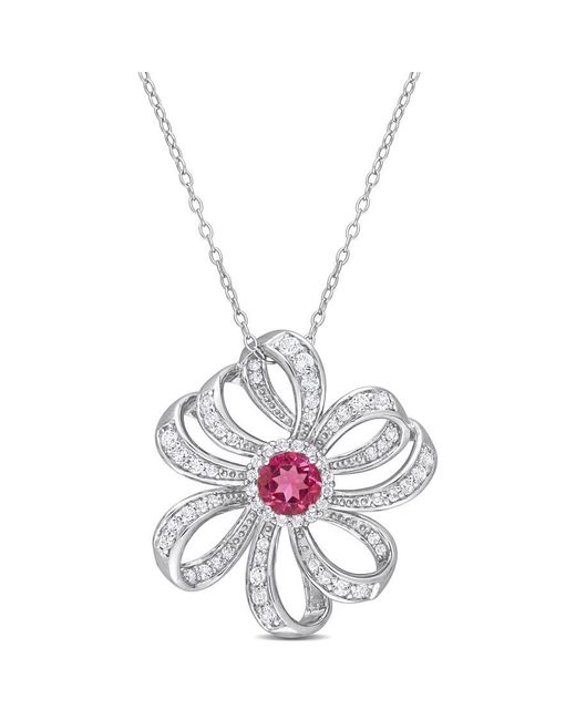 Amour Metallic 2 3/4 Ct Tgw Topaz And Topaz Flower Pendant With Chain