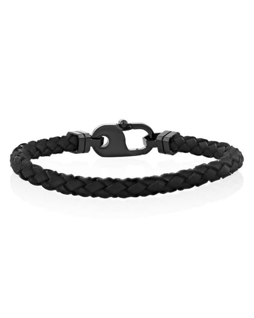 Robert Alton Black Stainless Steel & Finish Leather Braid Bracelet W/Fancy Clasp Bracelet for men
