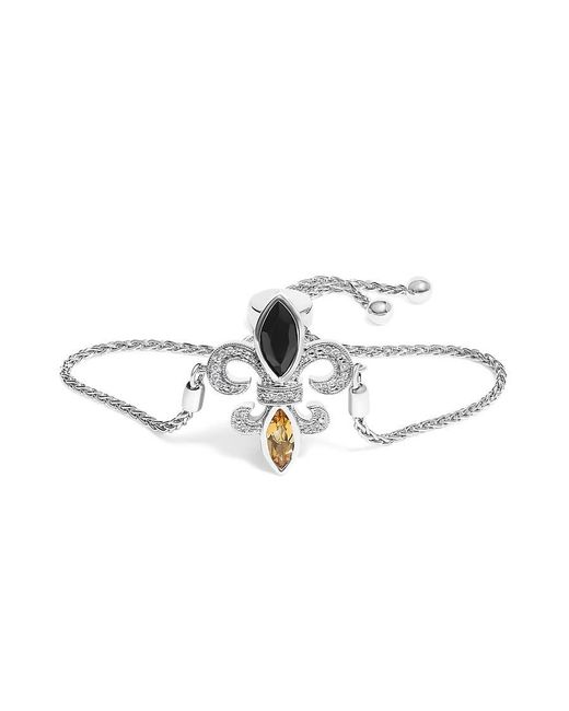 Haus of Brilliance Metallic 925 Sterling Marquise Onyx, Citrine, And Diamond Accent Lariat 4-10 Fleur De Lis Bolo Bracelet