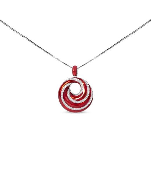 Haus of Brilliance Red 925 Sterling Enamel And 1/2 Diamond Endless Swirl Medallion 18" Pendant Necklace (F-G Color, Vs1-Vs2 Clarity) for men