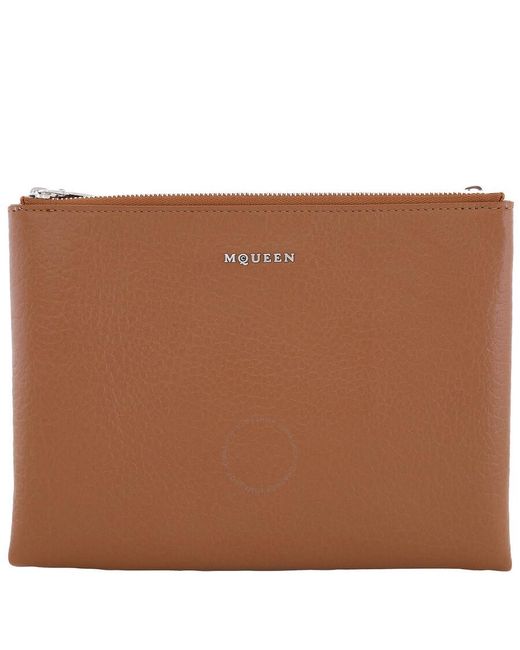Alexander McQueen Brown Ladies Pecan Logo-Plaque Clutch