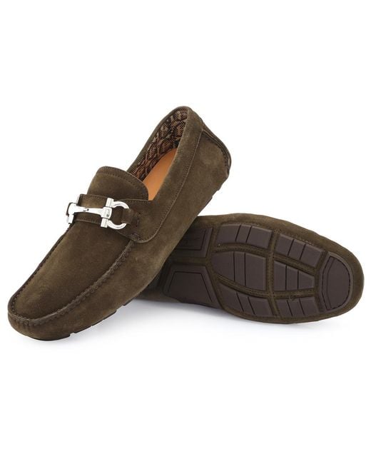 Ferragamo Brown Salvatore Muschio Driver With Gancini Ornament, Size 8 for men