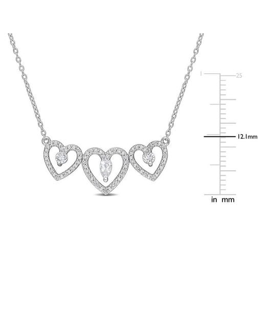 Amour Metallic 1/2 Ct Tgw Topaz And 1/5 Ct Tdw Diamond Triple Heart Necklace