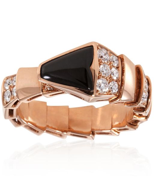 BVLGARI Metallic Serpenti Ring With Onyx And Demi Pave Diamonds