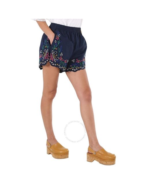 Chloé Blue Multicolor Embroidered Mini Shorts