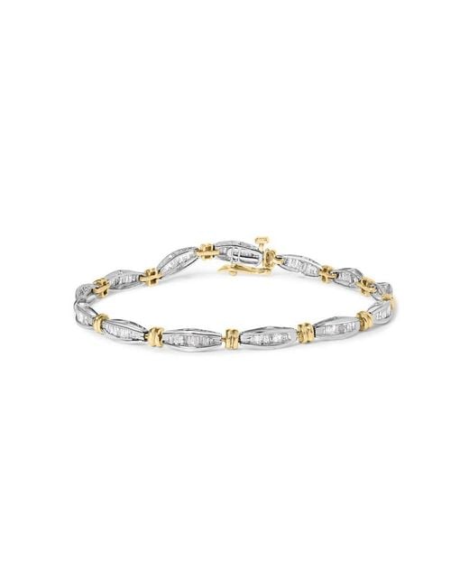 Haus of Brilliance Metallic 10K Two-Tone 2.0 Cttw Baguette Diamond Channel Link Bracelet
