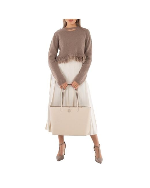 Tory Burch Natural Brie Mcgraw Pebbled Leather Tote Bag