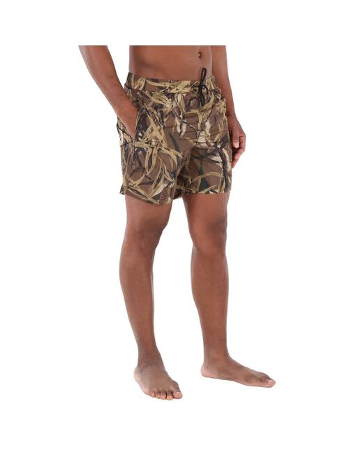 Moncler Brown Leaf Print Swim Shorts for men
