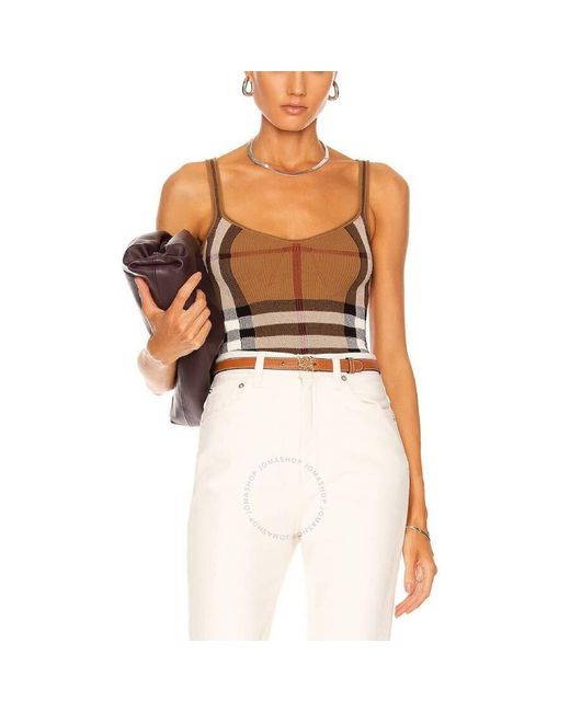 Burberry Brown Keila Check-Pattern Knit Bodysuit