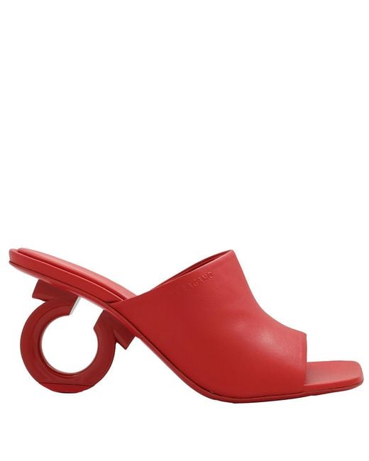 Ferragamo Red Ferragamo Ladies Nappa Astro 70 Elinda Slide Sandals