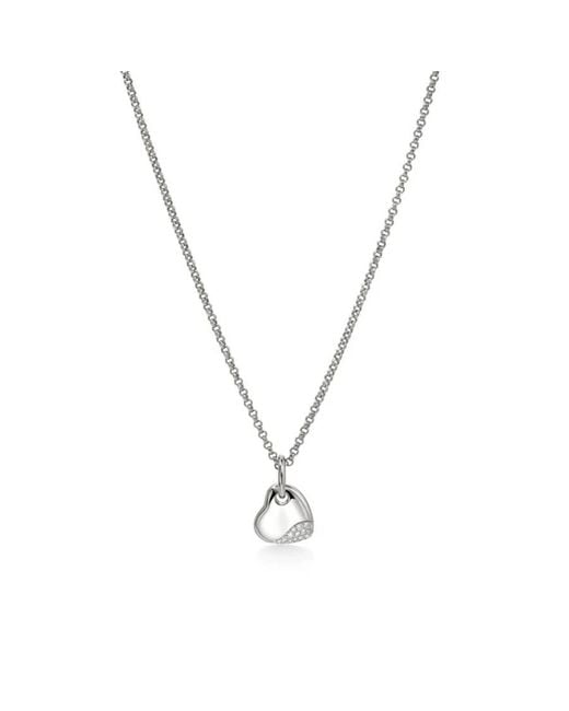 John Hardy Metallic Sterling Pebble Small Heart Pave Diamond Necklace