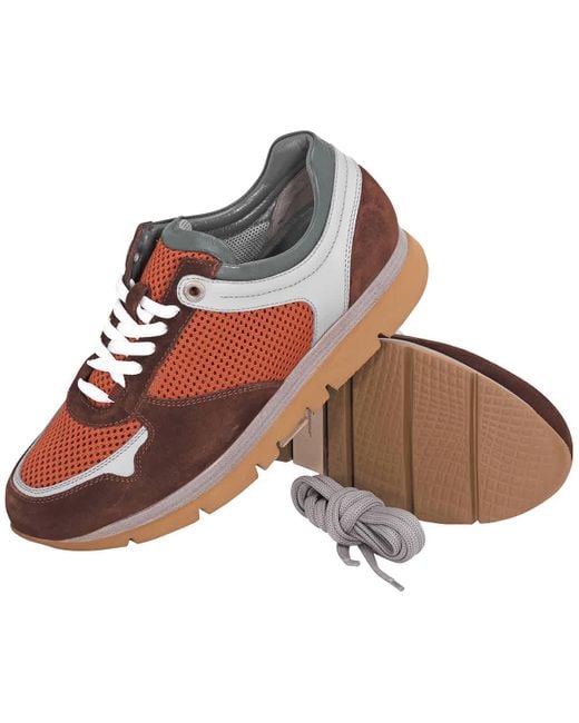 Ferragamo Brown Color-block Visone Fabric And Leather Sneakers