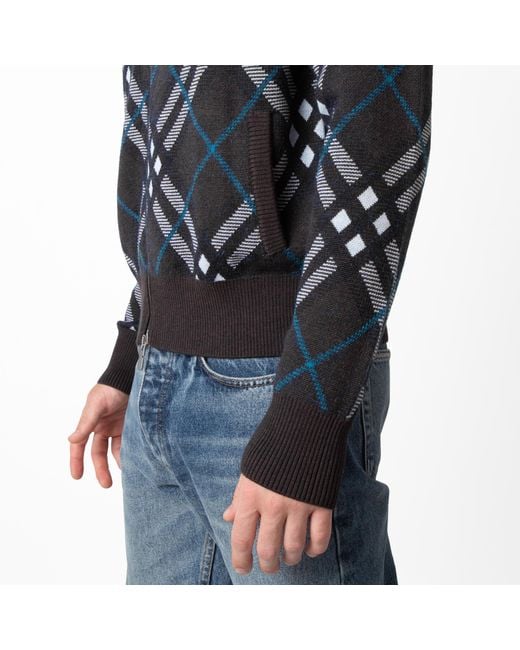 Burberry Black Check Wool Blend Track Jacket for men