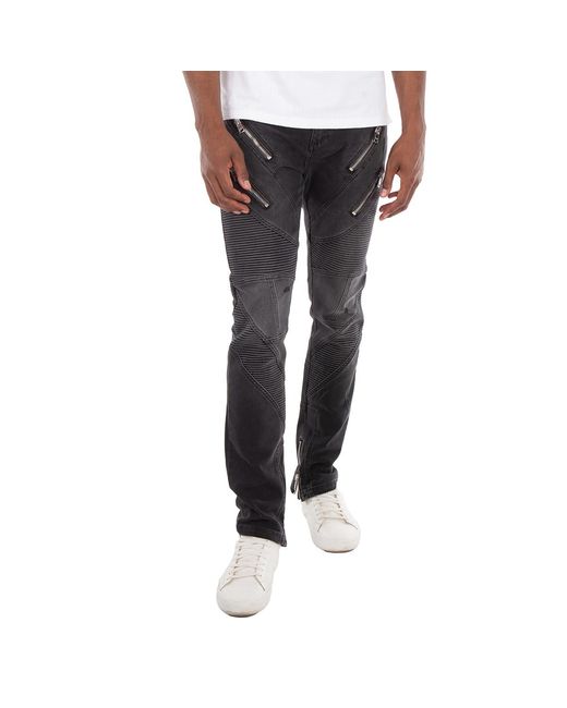 Balmain Black Faded Denim Biker Jeans, Waist for men