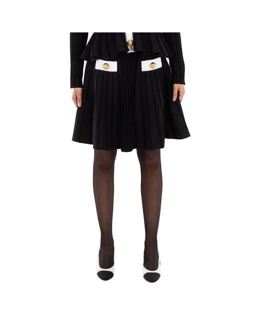Balmain Black High-Waisted Ribbed-Knit Mini Skirt