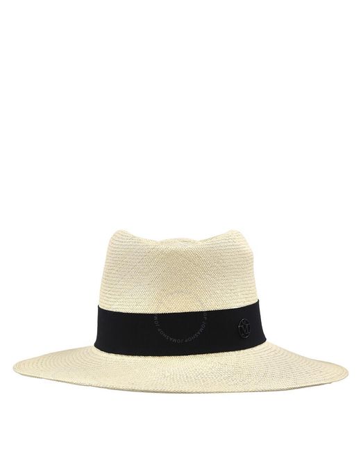 Maison Michel White Navy Charles Panama Straw Fedora Hat
