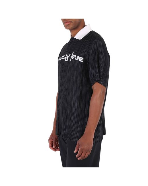 Burberry Black Krazy Love Print Pleated Polo Shirt for men