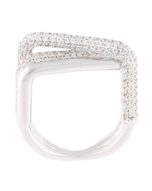 Apm Monaco White Ladies Crossed Rectangle Crystal Ring for men