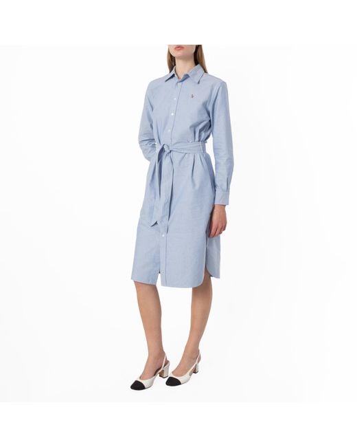 Polo Ralph Lauren Blue Polo Ralph Belted Cotton Oxford Shirt Dress