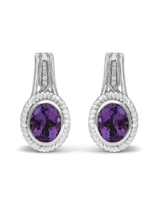 Haus of Brilliance Purple Sterling Oval Amethyst And Diamond Accent Rope Design Drop Earrings