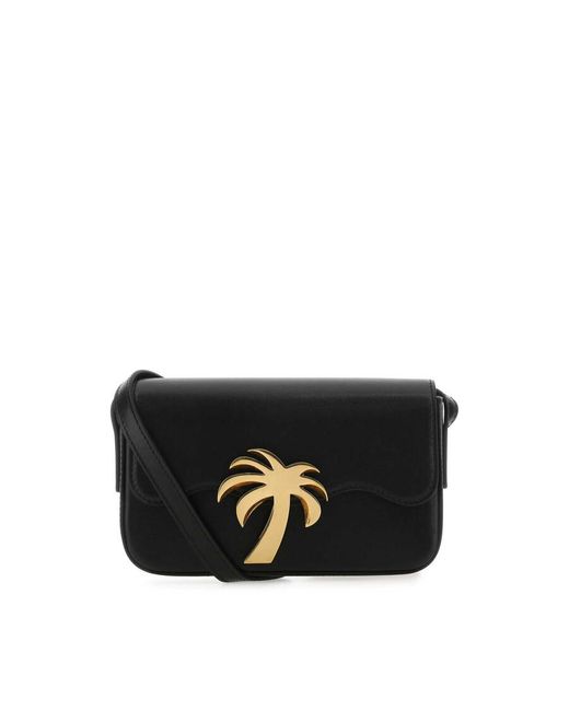 Palm Angels Black Leather Palm Beach Bridge Crossbody Bag