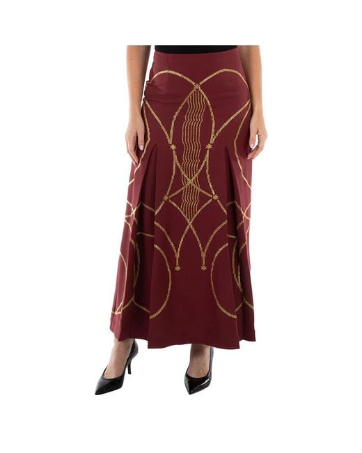 Burberry Red Ladies Burgundy Lucile Printed Maxi Skirt, Brand Size 6 (Us