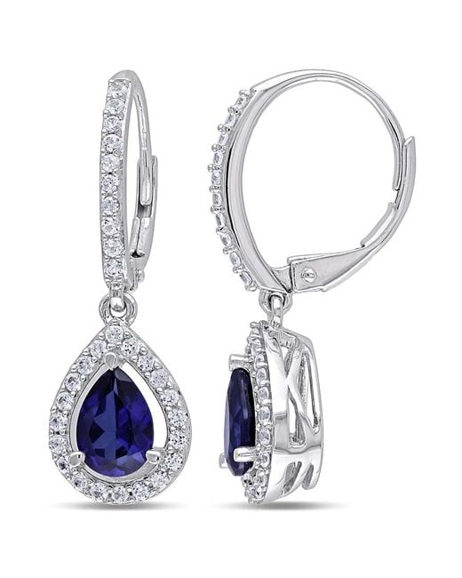 Amour Blue 2 7/8 Ct Tgw Created And Sapphire Teardrop Leverback Earrings