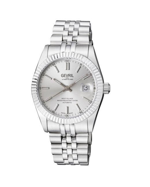 Gevril West Village Automatic Silver Dial Watch in Silver Tone ...