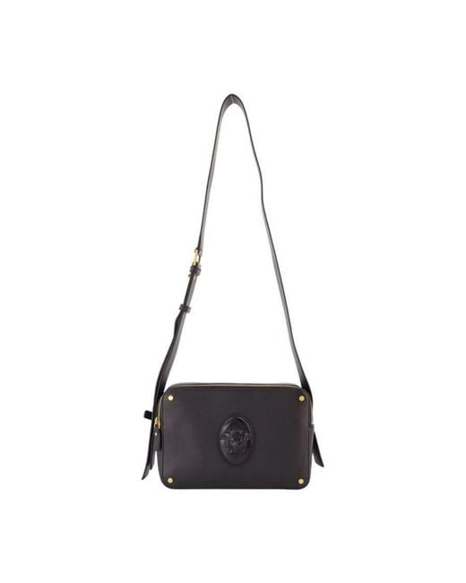 Versace Black Medusa-Embossed Calfskin Shoulder Bag