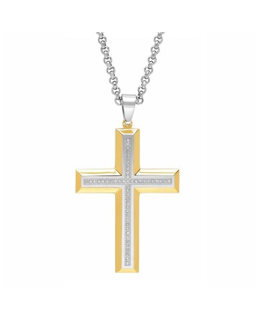 Robert Alton Metallic 1/4 Ctw Stainless Steel Diamond Cross Necklace for men