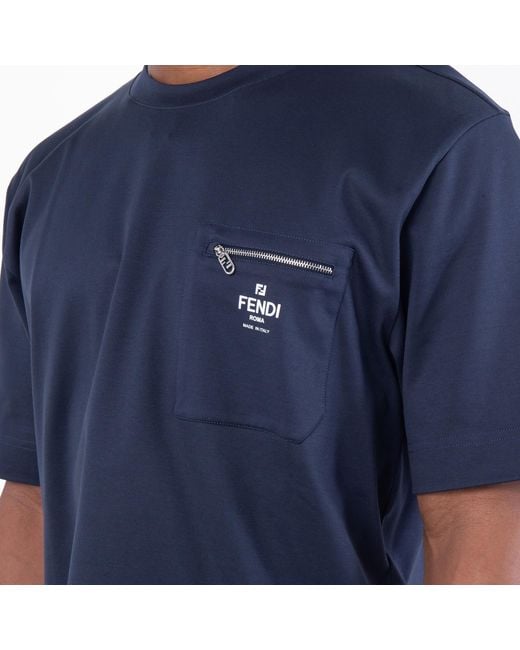 Fendi Blue Crewneck Cotton T-Shirt for men