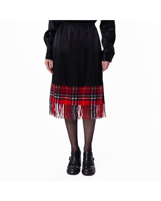 Burberry Black Satin Check Scarf Skirt, Brand Size 10 Us