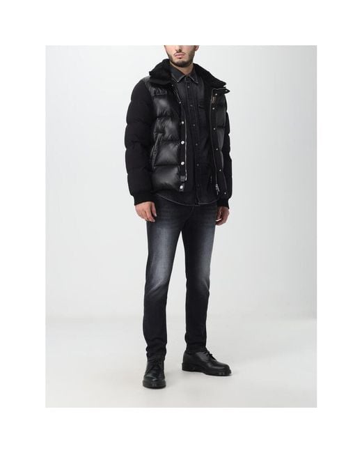 Moorer Black Leather Puffer Jacket for men