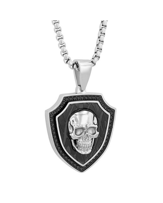 Robert Alton Metallic 1/2Ctw Diamond Stainless Steel With & Finish Skull Pendant for men
