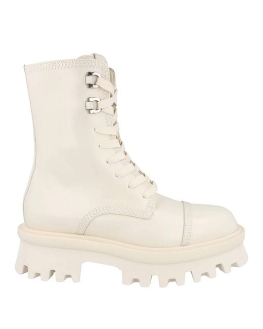 Ferragamo Natural Ferragamo Kira Leather Combat Boots