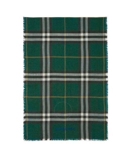Burberry Green Reversible Check Wool Silk Scarf