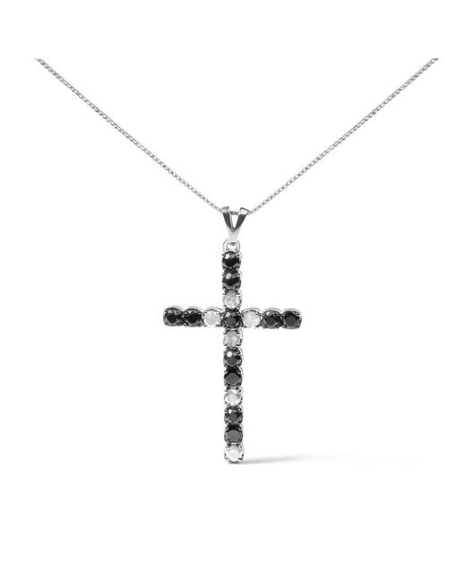 Haus of Brilliance Metallic 925 Sterling 2.0 Cttw Round Natural Treated & Diamond Cross Pendant Necklace