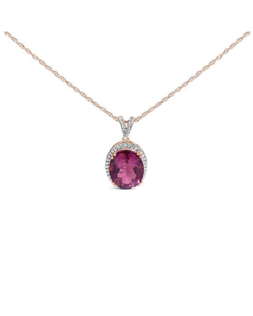 Haus of Brilliance Pink 14K Rose Vermeil Sterling 1/5 Cttw Diamond Quartz Oval Pendant Necklace