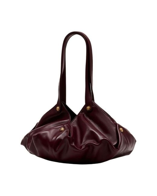 Versace Red Pleated Lambskin Shoulder Bag Burgundy