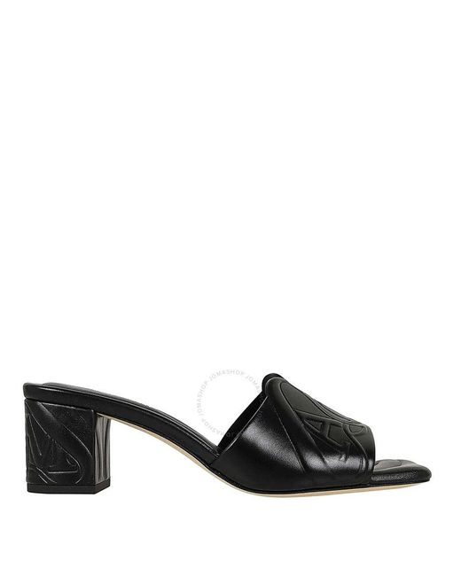 Alexander McQueen Black Seal Embossed Leather Mules, Brand Size 37 Us