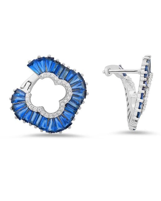 Kylie Harper Blue Sterling Sapphire Cz Clover Statement Hoop Earrings