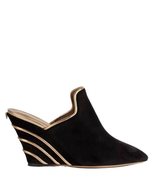 Ferragamo Black Ebby Velvet Wedge Mules