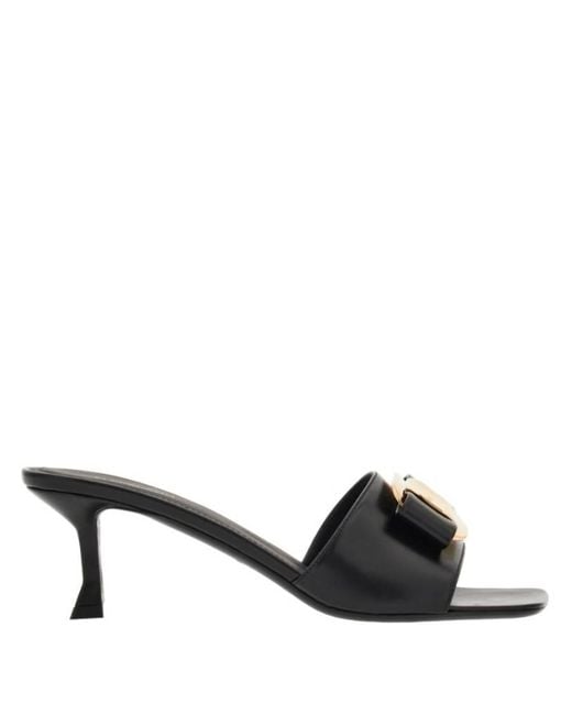 Ferragamo Black Vara Bow Slip-On Slide Sandal