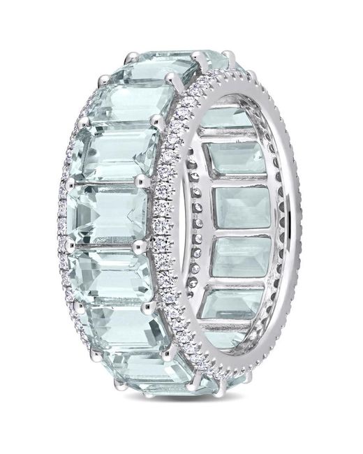 Amour Metallic 9 1/3 Ct Tgw Emerald Cut Aquamarine And 5/8 Ct Tw Diamond Eternity Ring for men