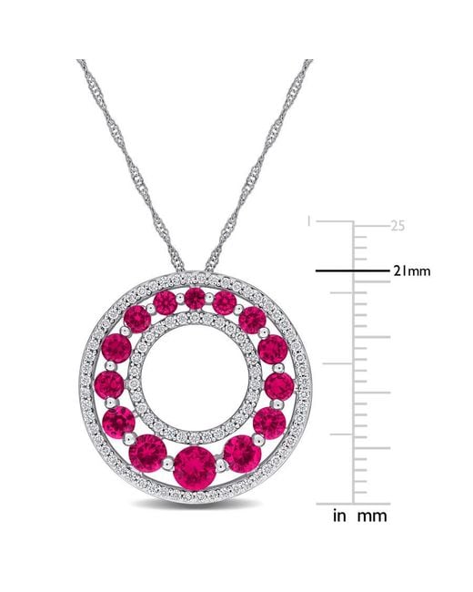Created Forever Pink 1 3/4Ct Tgw Created Ruby And 1/3Ct Tw Lab Grown Diamond Graduated Open Circle Pendant With Chain for men