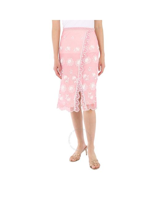 Burberry Pink Floral-embroidered Tulle Skirt