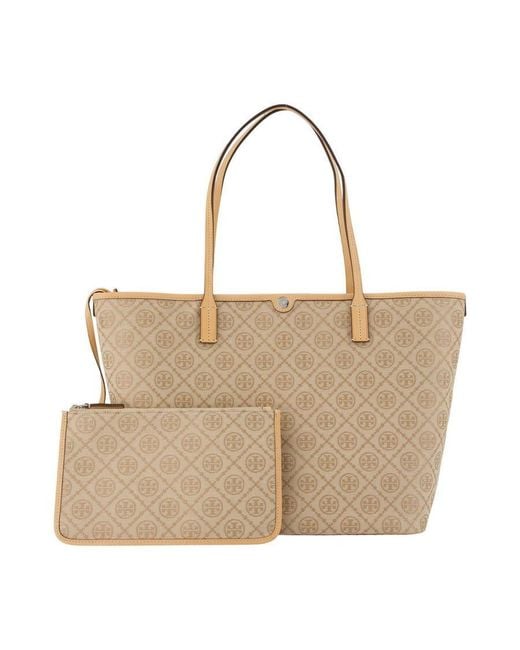 Tory Burch Natural Logo-Jacquard Calfskin Tote Bag