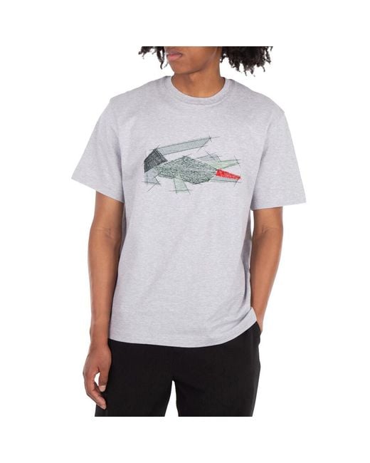 Lacoste Gray Crocodile Graphic Cotton T-Shirt, Brand Size 4 for men